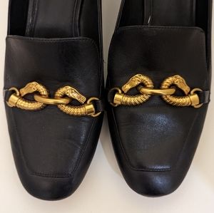Tory Burch black and gold snake heels